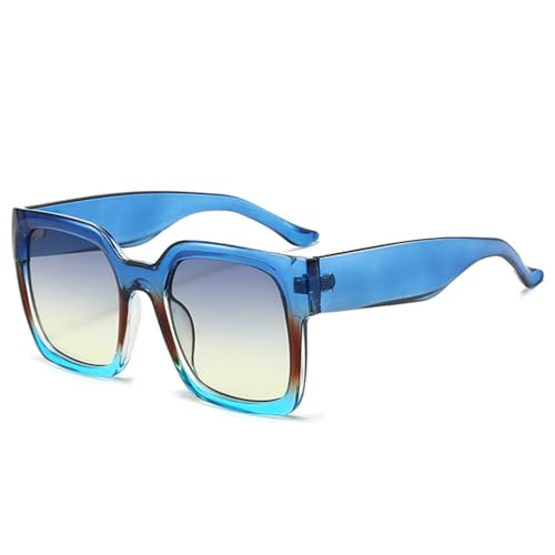 LVTFCO Sonnenbrille im Retro-Stil mit quadratischem Farbverlauf für Damen, modisch, Rot/Orange, UV400, Blau/Gelb, Einheitsgröße von LVTFCO