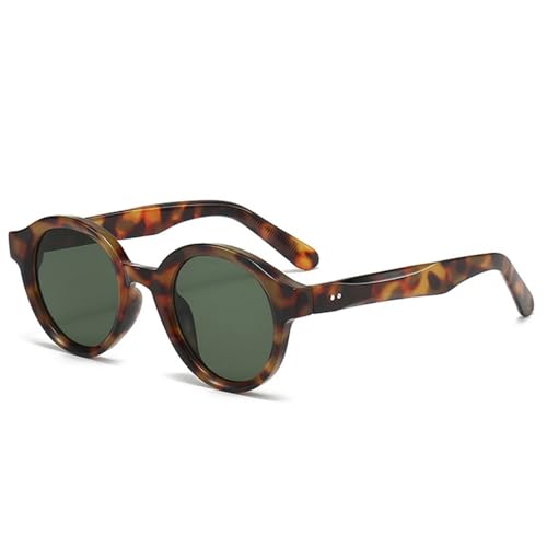 LVTFCO Sonnenbrille im Vintage-Stil, rund, in Bonbonfarben, für Damen, modisch, Leopardenmuster, UV400-Schutz, für Herren, trendige Nieten, Leopardenmuster, dunkelgrün, Einheitsgröße von LVTFCO