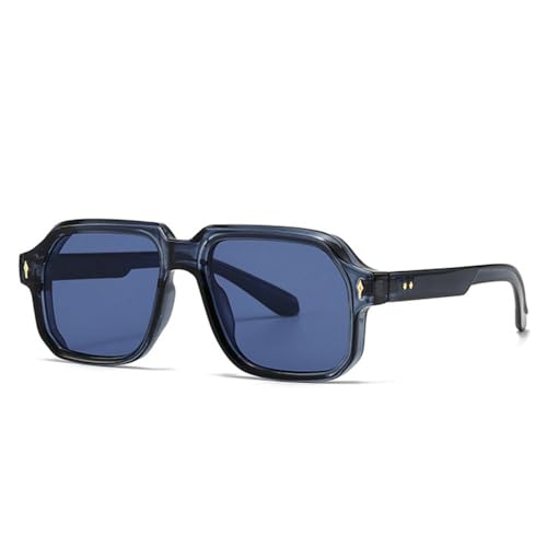 LVTFCO Sonnenbrille im Vintage-Stil mit Nieten, quadratisch, UV400, für Herren, Punk-Stil, blau, Einheitsgröße von LVTFCO