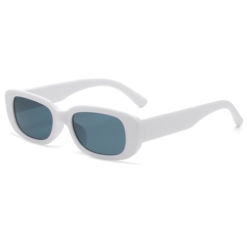 LVTFCO Sonnenbrille mit kleinem rechteckigem Rahmen für Damen und Herren, klare Bonbonfarbe, modische Sonnenbrille, Vintage, Outdoor-Brille, UV400, weiß von LVTFCO