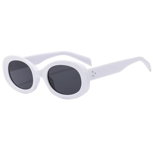 LVTFCO Sonnenbrille mit ovalem Rahmen, Retro-Sonnenbrille mit kleinem Rahmen, vielseitige modische Urlaubs- und Straßen-Shooting-Brille für Damen, weiß von LVTFCO
