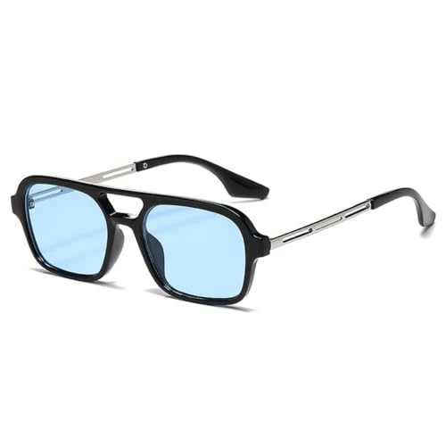 LVTFCO Sonnenbrille mit quadratischem Rahmen und Doppelsteg, modische Retro-Sonnenbrille mit Katzenaugen-Motiv, UV400-Schutz, für Damen und Herren, Schwarz/Blau, Einheitsgröße von LVTFCO