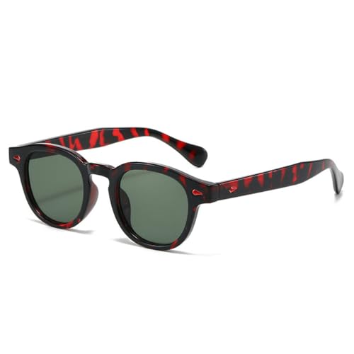 LVTFCO Trendige Sonnenbrille für Damen, oval, dunkelgrün, Retro-Nieten-Dekoration, Herren-Sonnenbrille, UV400, Punk-Sonnenbrille, Rot, Leopardengrün, Einheitsgröße von LVTFCO