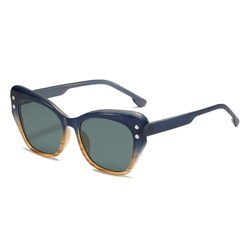 LVTFCO Übergroße Cat-Eye-Sonnenbrille für Damen, modisch, farbenfroh, UV400, Retro-Sonnenbrille für Herren, trendige Nieten-Sonnenbrille, Blau, Grau, Grün, Einheitsgröße von LVTFCO