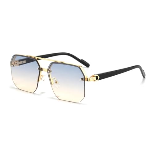 LVTFCO Übergroße Retro-Sonnenbrille mit Doppelsteg, polygonal, quadratisch, Metall, für Herren, modische Farbverlauf-Sonnenbrille, UV400, trendige Sonnenbrille für Damen, blau, Farbverlauf, gelb von LVTFCO