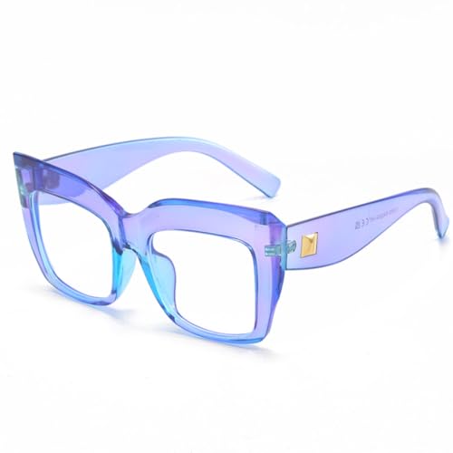 LVTFCO Übergroße quadratische Brillenfassungen für Damen, modische schwarze Brillengläser, luxuriöse große Brillen für Damen, klar blau von LVTFCO