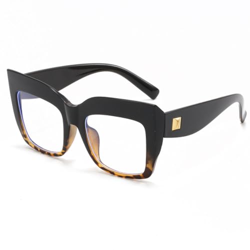 LVTFCO Übergroße quadratische Brillenfassungen für Damen, modische schwarze Brillengläser, luxuriöse große Brillen für Damen, schwarzer Leopard von LVTFCO