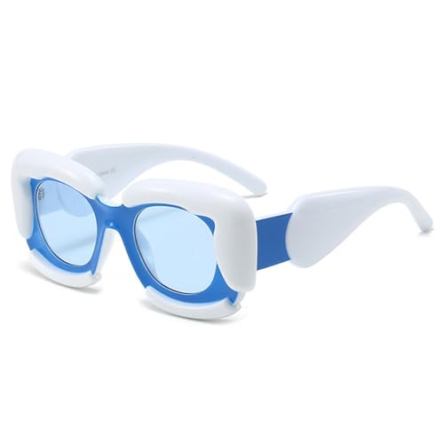 LVTFCO Übergroße quadratische Herren-Sonnenbrille, modisch, doppelfarbig, Damen-Sonnenbrille, UV400, Damen-Sonnenbrille im Freien, Weiß, Blau, Blau, Einheitsgröße von LVTFCO
