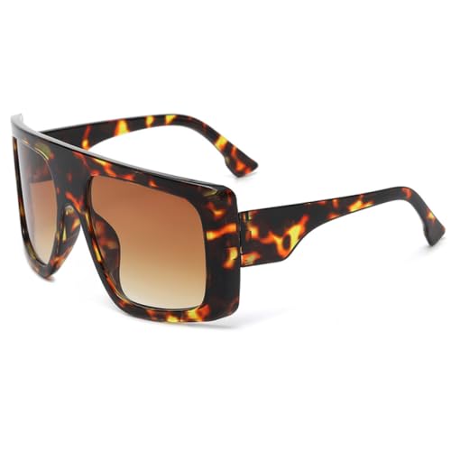 LVTFCO Übergroße quadratische Punk-Sonnenbrille für Radfahrer, einzigartige Herren-Sonnenbrille, trendige Brille zum Autofahren, Reiten, Outdoor-Brille, UV400, Leopard von LVTFCO