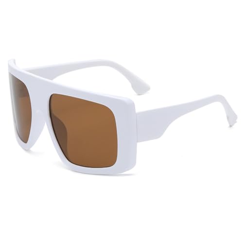 LVTFCO Übergroße quadratische Punk-Sonnenbrille für Radfahrer, einzigartige Herren-Sonnenbrille, trendige Brille zum Autofahren, Reiten, Outdoor-Brille, UV400, Weißbraun von LVTFCO