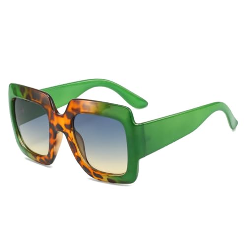 LVTFCO Übergroße quadratische Sonnenbrille für Damen, bunt, Leopardenmuster, modischer Farbverlauf, Damen-Sonnenbrille, UV400, für Herren, Outdoor-Sport, Sonnenbrille, Grün, Blau, Gelb, Einheitsgröße von LVTFCO