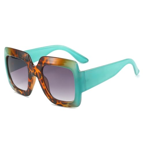LVTFCO Übergroße quadratische Sonnenbrille für Damen, bunte Leopardenmuster, modischer Farbverlauf, weibliche Sonnenbrillen, UV400, für Herren, Outdoor-Sport, Seeblaugrau, Einheitsgröße von LVTFCO