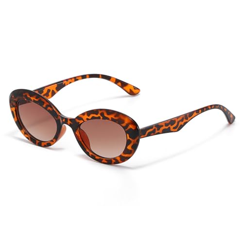 LVTFCO Vintage Kleine ovale verspiegelte Sonnenbrille für Damen, modische Sonnenbrille im ovalen Stil, elegante Sonnenbrille für Damen, UV400, Leopard, Einheitsgröße von LVTFCO