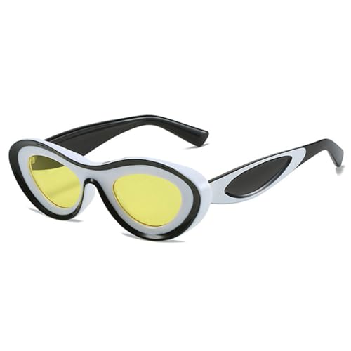 LVTFCO Vintage Kontrastfarbe Cat Eye Sonnenbrille Damen Mode Oval Brillen Herren Shades UV400 Einzigartige Sonnenbrille, Schwarz Weiß Gelb, Einheitsgröße von LVTFCO