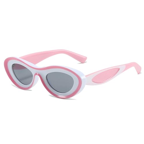LVTFCO Vintage Kontrastfarbe Cat Eye Sonnenbrille Damen Mode Oval Brillen Herren Shades UV400 Einzigartige Sonnenbrille,Rosa Weiß Grau,Einheitsgröße von LVTFCO