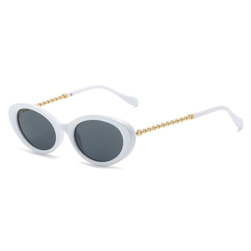 LVTFCO Vintage Ovale Sonnenbrille Damenmode Einzigartige Metallkette Beine Brillenschirme UV400 Herren Cat Eye Olivgrüne Sonnenbrille,Weißgrau,Einheitsgröße von LVTFCO