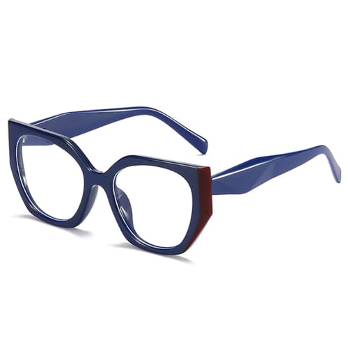 LVTFCO Vintage Polygon Cat Eye Damen Brillengestell Mode Klare Linse Brillen Herren Doppelfarbiger Rahmen, Blau, Einheitsgröße von LVTFCO