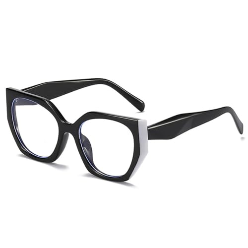 LVTFCO Vintage Polygon Cat Eye Damen Brillengestell Mode Klare Linse Brillen Herren Doppelfarbiger Rahmen, Schwarz Weiß, Einheitsgröße von LVTFCO