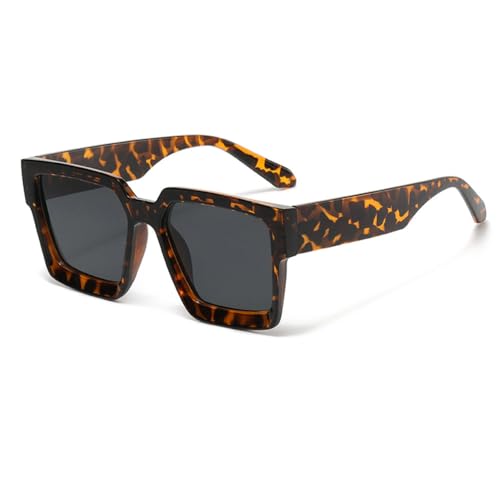 LVTFCO Vintage Quadratische Sonnenbrille Damen Herren Retro Luxus Schwarze Sonnenbrillen Schattierungen UV400,Leopard,Einheitsgröße von LVTFCO