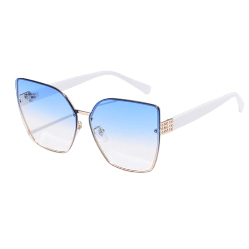 LVTFCO Vintage Quadratische Sonnenbrille Randlos Rahmenlos Rechteckig Farbverlauf UV400 Reisesonnenbrille Für Damen UV400,Blau,Einheitsgröße von LVTFCO
