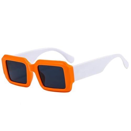 LVTFCO Vintage Quadratische Sonnenbrille für Damen, UV400, modische Kontrastfarbe, Brille für Herren, trendige Punk-Sonnenbrille mit Farbverlauf, Orange Weiß Grau, Einheitsgröße von LVTFCO