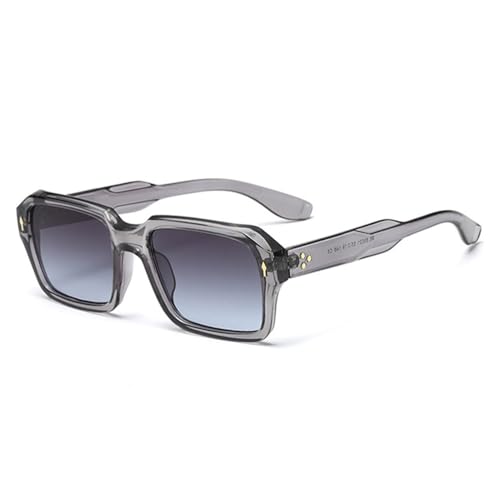 LVTFCO Vintage Quadratische Sonnenbrille für Damen, modisch, zweifarbig, für Herren, trendige Punk-Nieten, Farbverlauf, Sonnenbrille, UV400, Grau, Grau, Blau, Einheitsgröße von LVTFCO