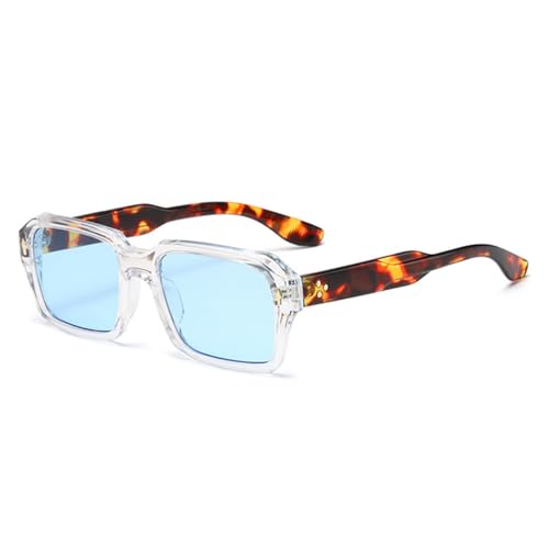 LVTFCO Vintage Quadratische Sonnenbrille für Damen, modisch, zweifarbig, für Herren, trendige Punk-Nieten, Farbverlauf, Sonnenbrille, UV400, Transparent Blau, Einheitsgröße von LVTFCO