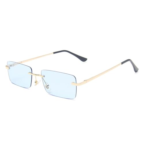 LVTFCO Vintage Rechteckige Randlose Sonnenbrille Metall Damen Mode Klare Ozeanlinse Brille Sonnenbrille UV400,Blau,Einheitsgröße von LVTFCO