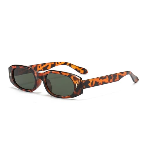 LVTFCO Vintage Rechteckige Sonnenbrille Damen Mode Schattierungen UV400 Trendige Herren Nieten Dekoration Punk Dunkelgrüne Sonnenbrille,Leopard dunkelgrün,Einheitsgröße von LVTFCO