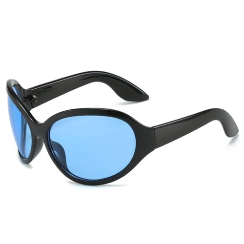 LVTFCO Vintage Übergroße Cat Eye Frauen Punk Sport Sonnenbrille Mode Jelly Farbe Oval Goggle Männer Shades UV400 Sonnenbrille, Schwarz Blau, Einheitsgröße von LVTFCO