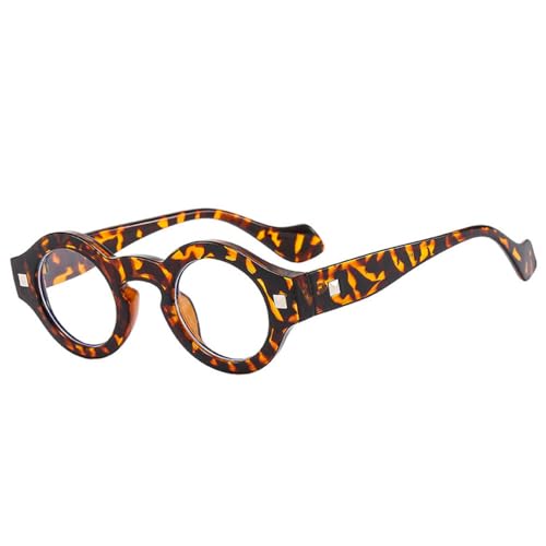 LVTFCO Vintage kleine runde Punk-Männer-Sonnenbrille, modische Nieten, klare Gläser, Brillenschirme, UV400, Damen-Sonnenbrille, grau, Leopardenmuster, Einheitsgröße von LVTFCO