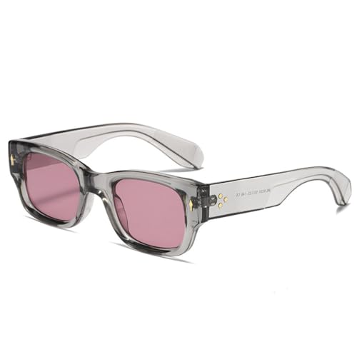LVTFCO Vintage quadratische Sonnenbrille für Damen, modisch, Nieten, breite Beine, Brillen, Herren, trendig, Punk, zweifarbig, Sonnenbrillen, UV400, Grau, Lila, Rosa, Einheitsgröße von LVTFCO