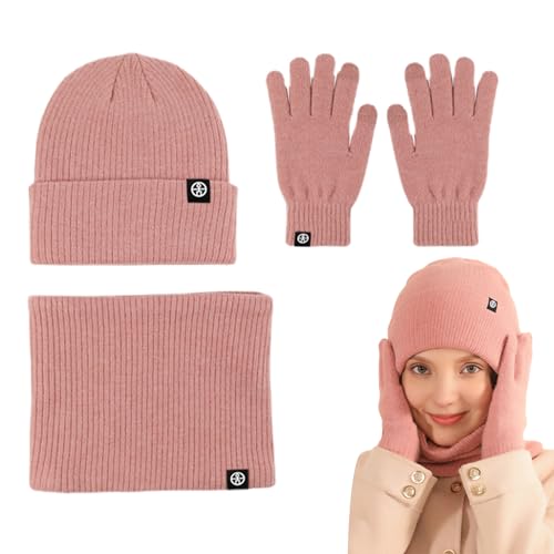 Mütze-Schal-Handschuh-Set für Damen - Warmes Mützen-Schal-Handschuh-Set - Thermo-Strickmütze, weiche warme Handschuhe, Schal zum Skifahren, Wandern, Rodeln, Camping, Reisen, Skaten Lvtfco von LVTFCO