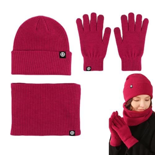 Set aus Mütze und Schal für Damen, Wintermütze Schal Handschuhe, Strickmütze für kaltes Wetter, weiche Fleece-Thermo-Winterschal-Handschuhe zum Skaten, Snowboarden, Wandern, Reisen Lvtfco von LVTFCO