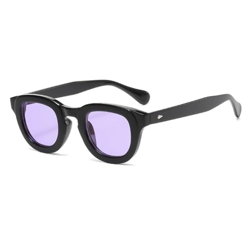 Sonnenbrille Damen Ovaler Rahmen Dicker Rahmen Kleines Gesicht Persönlichkeit Retro Sonnenbrille Mehrfarbig Modebrille,Schwarz Lila von LVTFCO