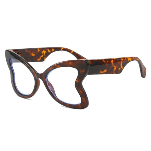 Übergroße, einzigartige Schmetterlings-Sonnenbrille für Damen, modische, klare Farbverlauf-Sonnenbrille, UV400, trendige Leoparden-Katzenaugen-Sonnenbrille für Herren, Leopard klar, Einheitsgröße von LVTFCO