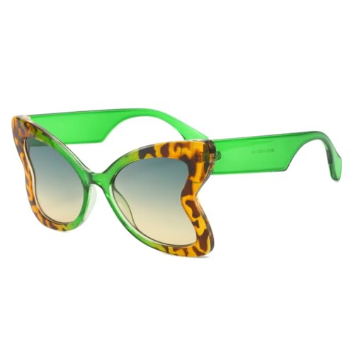 Übergroße, einzigartige Schmetterlings-Sonnenbrille für Damen, modische, klare Farbverlauf-Sonnenbrille für Herren, trendige Leoparden-Katzenaugen-Sonnenbrille, Leopardengrün-Gelb, Einheitsgröße von LVTFCO