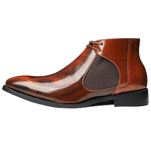 Herren Leder Ankle Boots, Elegante Chelsea Stiefeletten Mit Elastischem Seitenteil Und Schnürdesign, Einfach An- Und Auszuziehen, Geeignet Für Formelle,Braun,44 EU von LVTFIYQX
