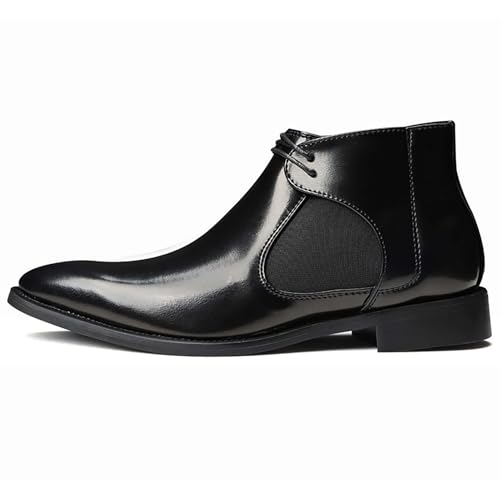 Herren Leder Ankle Boots, Elegante Chelsea Stiefeletten Mit Elastischem Seitenteil Und Schnürdesign, Einfach An- Und Auszuziehen, Geeignet Für Formelle,Schwarz,42 EU von LVTFIYQX