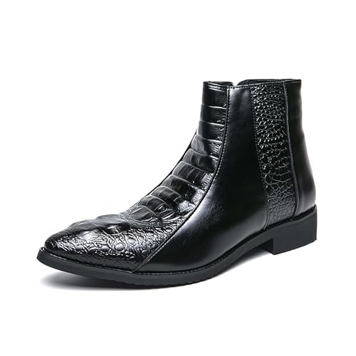 Herren Stiefeletten Aus Krokoprägtem Leder - Elegante Stiefel Mit Spitzem Zeh Und Reißverschluss, Für Formelle Und Smarte Freizeitkleidung,Schwarz,42 EU von LVTFIYQX