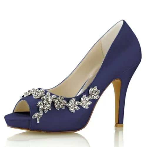 LVTFIYQX Bequeme hochhackige Brautschuhe mit offener Spitze, weiße rückenfreie Slip-On-Schuhe, die für Hochzeiten und Partys geeignet sind.,Dark Blue,39 EU von LVTFIYQX