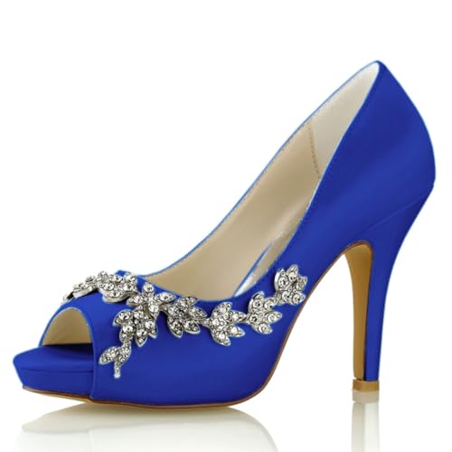 LVTFIYQX Bequeme hochhackige Brautschuhe mit offener Spitze, weiße rückenfreie Slip-On-Schuhe, die für Hochzeiten und Partys geeignet sind.,Royal Blue,36 EU von LVTFIYQX