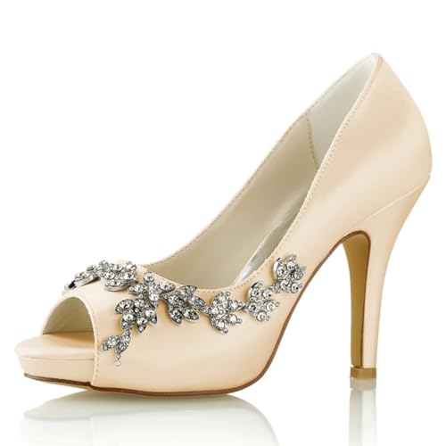 LVTFIYQX Brautschuhe für Damen Brautschuhe Offene High Heels Schuhe mit Kristallverzierungen Geeignet für Hochzeiten, Abendpartys und Zusammenkünfte,Champagne,36 EU von LVTFIYQX