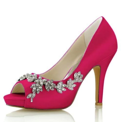LVTFIYQX Brautschuhe für Damen Brautschuhe Offene High Heels Schuhe mit Kristallverzierungen Geeignet für Hochzeiten, Abendpartys und Zusammenkünfte,Rose red,37 EU von LVTFIYQX