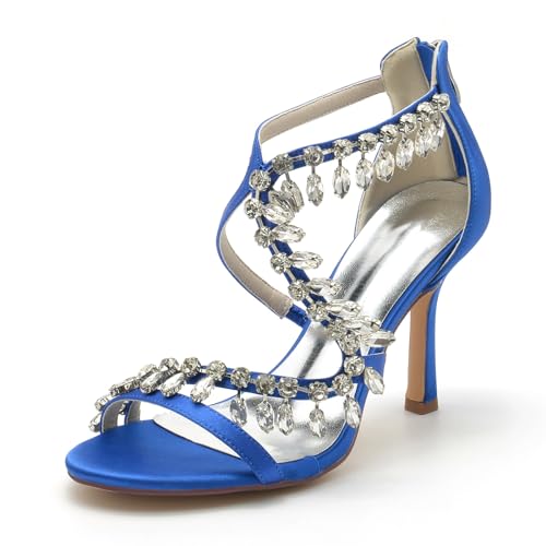 LVTFIYQX Damen Block High Heels Sandalen Offene Zehen Sandalen Party Damen Court Stiletto Heels Schuh Anlass Kleid Hochzeit Diamante Schuhe,Royal blue,36 EU von LVTFIYQX