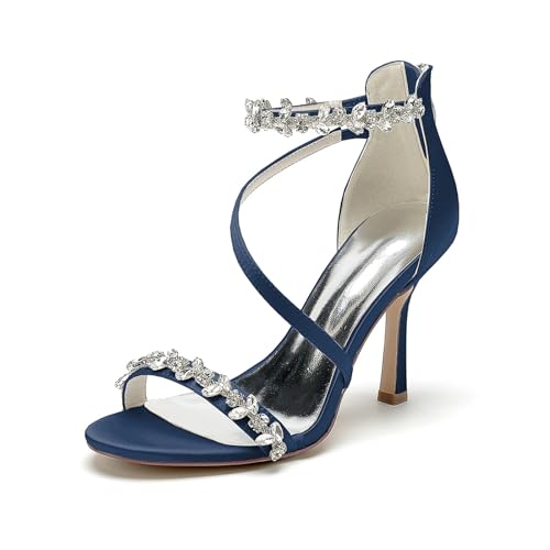 LVTFIYQX Damen Hofschuhe Mid Heel Chunky Kleid Sandalen Damen Knöchelriemen Hochzeit Party Pumps Damen Indoor Tanzen,Dark Blue,38 EU von LVTFIYQX