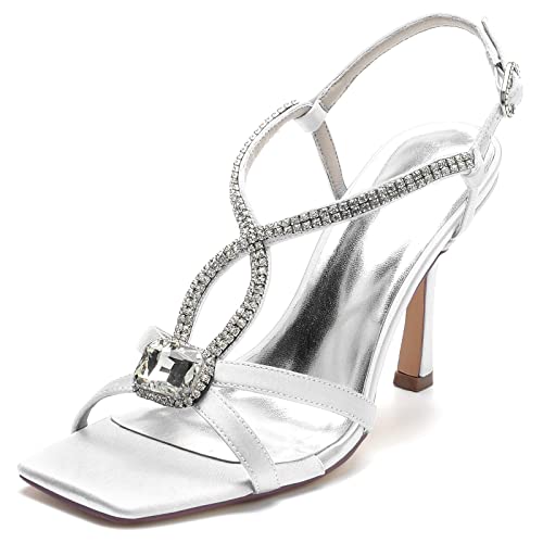 LVTFIYQX Damen Strass Knöchelriemen Offene Zehe Stiletto Heels Sandalen Party Braut Hochzeit Arbeit Kleid Schuhe,Weiß,37 EU von LVTFIYQX