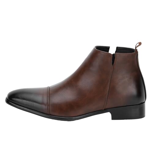 LVTFIYQX Herren Kastanienbraune Spitze Chelsea-Stiefel Bequeme Niedrige Elastische Chelsea-Stiefel Lederblockabsatz-Reiterstiefel Geeignet Für Das Büro Oder Die Freizeit,Maroon,49 EU von LVTFIYQX