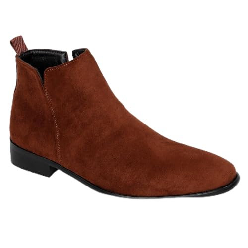 LVTFIYQX Herren braune Wildleder Chelsea-Stiefel mit runder Zehe und dickem Absatz, seitlichem Reißverschluss, geeignet für Herbst und Winter, rutschfest und langlebig,Camel,48 EU von LVTFIYQX