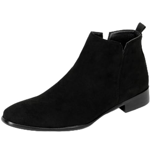 LVTFIYQX Herren braune Wildleder Chelsea-Stiefel mit runder Zehe und dickem Absatz, seitlichem Reißverschluss, geeignet für Herbst und Winter, rutschfest und langlebig,Schwarz,48 EU von LVTFIYQX